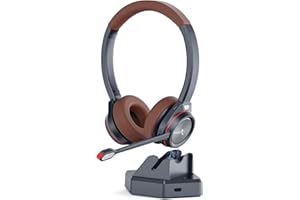 ‎MAIRDI Mairdi Wireless Headset mit Mikrofon Noise Canceling, 5.2 Kabelloser Bluetooth Headset, Ladestation integriert mit Bluetooth Empfänger für PC Laptop Handy Call-Center Büro Zoom Microsoft Teams Skype