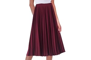 KINSTELL Falda plisada elástica de cintura alta para mujer, falda acampanada, falda larga vintage elegante