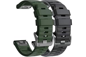 NotoCity Fenix 6 Correa, 22mm Easy-Fit Silicona Reemplazo Correa para Fenix 6/Fenix 6 Pro/Fenix 5/Fenix 5 Plus/Forerunner 935/945 (Negro+Ejercito Verde)