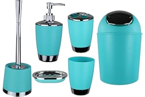 GMMH 6-Piece bathroom accessory set, soap dispenser, holder, toilet brush, bathroom set, light blue