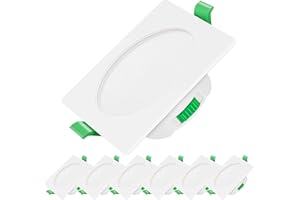 ALUSSO Square LED Downlights Ceiling Dimmable 7W Ultra Slim LED Recessed Ceiling Lights IP44 Bathroom Spotlights Ceiling Lights, 3000K 4000K 6500K Adjustable LED Ceiling Down Lights White, 6 Pack