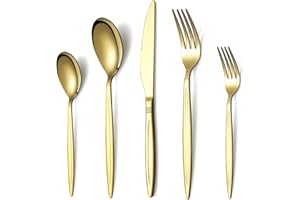 Berglander Set di Posate in Titanio Placcato Oro 30 Pezzi, Set di Posate Dorate in Acciaio Inossidabile per 6