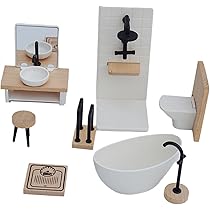 Melody Jane Puppenhaus Waschbecken Set – 7-teilig, 1:12 Maßstab, Weiß, Kunststoff