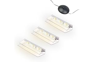 ‎KALB MATERIAL FÜR MÖBEL kalb | LED Glaskantenbeleuchtung Ambilux Clip transparent 3000K 5000K 1-10 Sets für Glasböden 4-10mm Fußschalter Glasbodenbeleuchtung erweiterbar um Dimmer/Controller Plug & Play (warmweiß, 3er Set)