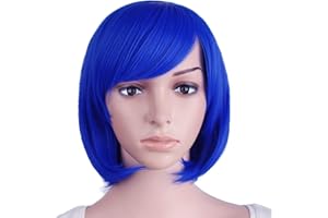 MapofBeauty 12 Pulgada /30cm Peluca de Flequillo Diagonal Recta Corta (Marino Azul)