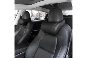 Ywooon Lot de 2 Coussins d'appui-tête de siège pour Tesla Model Y, Model 3 Model X, Model S, Coussin de Soutien du Cou en Cuir Noir pour Tesla Model 3/Y/S/X