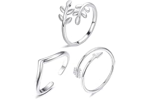 BEHAHAI 3pcs Adjustable Sterling Silver Rings Set - Stackable Open Knot Ring for Thumb, Joint, Toe - Resizable for Women and Girls