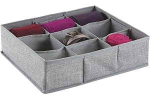 mDesign boite de rangement tissu (à 9 compartiments) – boite de rangement tiroir idéale – utilisation flexible du panier de rangement tissu – Couleur : gris
