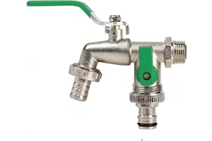 1 Piece Outdoor Double Outlet Faucet, Garden Hose Diverter Two Way, 3/4 Inch Wall Mounted Faucet, Outdoor Faucet Replacement (Green)