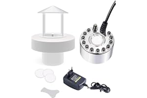KINGYEENUO Ultrasons Brume Maker Fogger 350ml/H avec 12 Lumières LED, Splash Guard, Float et 3 Disques de Rechange pour L'aquarium, L'étang, L'enceinte des Reptiles, la Fontaine et L'humidificateur