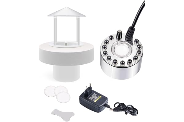 KINGYEENUO Ultrasons Brume Maker Fogger 350ml/H avec 12 Lumières LED, Splash Guard, Float et 3 Disques de Rechange pour L'aquarium, L'étang, L'enceinte des Reptiles, la Fontaine et L'humidificateur