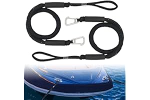 iKALULA 2 Stück Bungee Dock Line, Festmacher Seil mit Haken, Festmacher Seil für Boote Dock, Bungee Dock Leine mit Karabinerclip für Boote, Kajak, Jetski, Pontoon, Kanu (Schwarz)