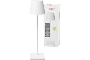 ‎SIGOR SIGOR Nuindie - Dimmbare LED Akku-Tischlampe Indoor & Outdoor, IP54 spritzwassergeschützt, Höhe 38 cm, aufladbar mit Easy Connect, 12 h Leuchtdauer, schneeweiß