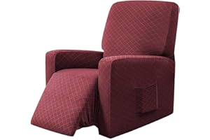 EBETA Copripoltrona Fodera per Poltrona, Coprisedile Chivas Poltrona Reclinabile Relax Completo Elasticizzato con Tasche (Vino Rosso)