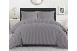 LAZZARO HOME FEEL THE DIFFERENCE Lazzaro Satin Stripe Double Duvet Set - Premium Hotel Quality Quilt Cover Double Bedding Set 3 Pcs - Hypoallergenic Ultra Soft Double Duvet Cover With Zipper Closure