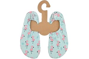 Slipstop Kinder Strandschuhe Anti Rutsch Ballett Schuhe Schwimmschuhe Urlaub Badeschuhe Yoga Pool für Mädchen Dilly hellgrün mit rosa Flamingos, Verschiedene Größen