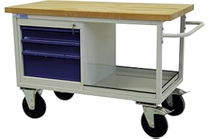 ADB BETRIEBSEINRICHTUNGEN GMBH ADB Établi mobile avec 1 étagère, 3 tiroirs, 4 roulettes - Chariot de table - Chariot d'atelier - Accessoires d'atelier - Roulettes et tiroirs gris clair (RAL 7035) et bleu gentiane (RAL 5010)