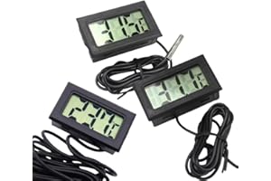 CLAMBER TERMÓMETRO DIGITAL PANTALLA LCD (Pack de 3 Uds) con sonda externa, para nevera, congelador, acuario, terrario,armarios,Vitrina bar,Interior, Coche,Invernaderos, etc. Color Negro
