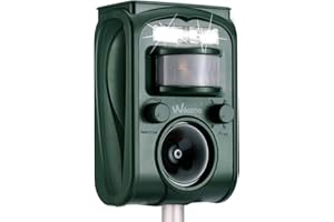 WIKOMO Ultrasonic Pest Repeller, Solar Powered Waterproof Outdoor Animal Repeller with Ultrasonic sound, Motion Sensor and Flashing Light for Cats Dogs Squirrels Moles Mouse Foxes Rats Bird, Wild Animals