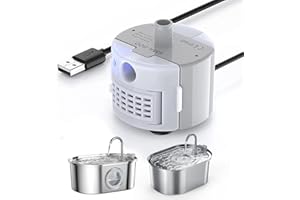 SOOFPET Pompa Fontanella per Gatti, Pompa per Fontana per Gatti in Acciaio Inossidabile da 3,2 Litri, Connessione Porta USB, Ultra-silenziosa, Lunga Durata, IP68 Impermeabile