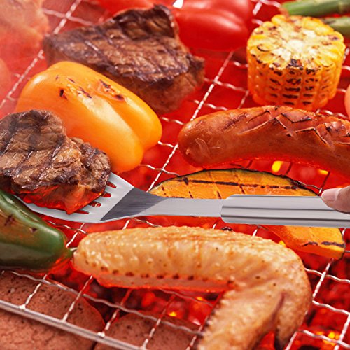 INTEY Grillbesteck Set aus Rostfreiem Edelstahl 18-teilig Profi Barbecue Grillset mit Aluminiumkoffer fürs Grillen, Silber - 5