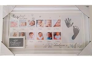 Hugs & Kisses - Hand/Foot print 12 month Photo Frame with Ink pad for Baby Boy and Girl