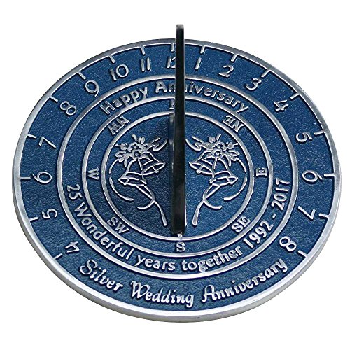 Hochzeitstagsgeschenk, mit englischer Aufschrift, handgefertigt, Sonnenuhr, mit verschiedenen Hochzeitstagen für Silberhochzeit, Perlenhochzeit, Rubinhochzeit, Goldene Hochzeit, metall, Silver Wedding 2017 - 4