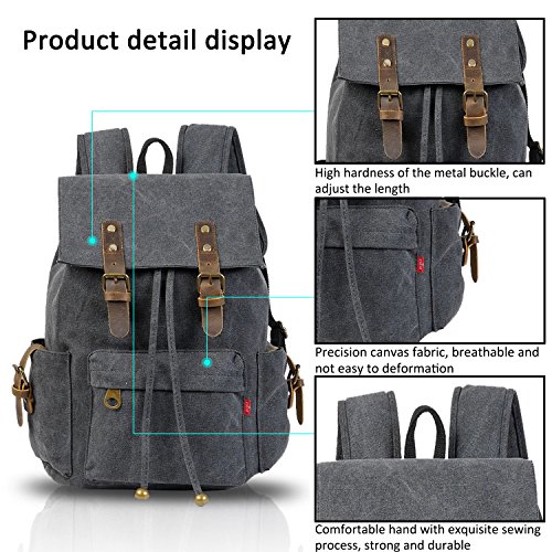 FANDARE Retro Laptop Notebook Rucksack Geeignet für bis zu 16 Zoll Damen Herren Schulrucksack für die Schule Wandern Daypack Leinwand - 7