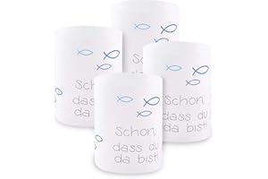 FYOJAIC Windlicht Fisch Deko, 8 Stück Mini Tischlichter Kerzen Deko als Tischdeko für Junge und Mädchen Kommunion Konfirmation Taufe Teelichter I Schön DASS du da bist I ca. 8,0 x 10,0 cm (Blau)