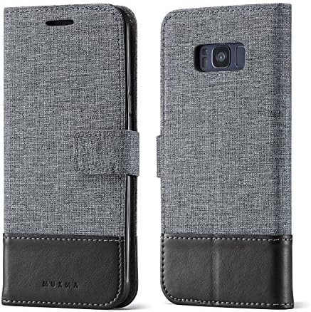 Samsung Galaxy S8 WALLET CASE Textile fabric Artificial leather bag Protective cover Mobile phone case Business card compartment and stand function (BLACK)