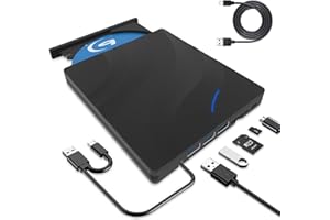 TOMVYTER Portable Externe Lecteur Blu Ray Externe, USB 3.0 Type-C Lecteur blu Ray 4k,7 en 1 Lecteur Blu-Ray Externe,3D CD DVD Graveur Optical Bluray Drive pour PC Windows 11 10 8 7