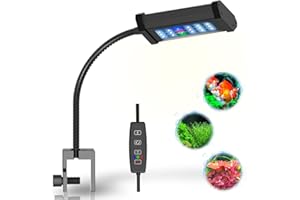 Lominie Lampada per Acquario, Illuminazione LED per Mini da 10W, Luce per Pesci dimmerabile con 2 canali e Controller di Linea con Collo D'Oca Regolabile, Vasca per Pesci Nano di Piccole Dimensioni