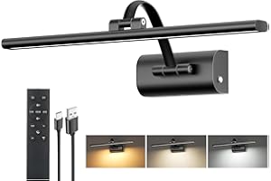 HUAEU Picture Lights for Wall Battery Operated, 15.7" Rechargeable Wireless Picture Light with Remote Timer, 3000K/4000K/6000K Dimmable Wall Light for Paintings Picture Frame Gallery Dartboard - Black