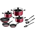 Tefal Super Cook Non-Stick With Thermo-Spot 12 Pcs Cooking Set, Red, Aluminium, B243Sc85