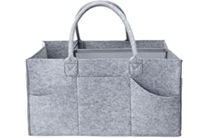 SUNSEATON Cestino Portaoggetti per Neonati, Borsa in Feltro Baby Diaper Caddy Porta Pannolino Organizzatore con Scomparti, Portatile Fasciatoio Nursery Cestini, Sacchetto per Salviette(Grigio) (L)
