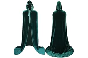 COOLWIFE Velvet Cloak Cape Wizard Hooded Party Halloween Cosplay Costumes for Men Women 53” (Dark Green)