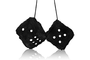 TELOOCO Czarne rozmyte kości do samochodu, 1 para pluszowych kości, akcesoria do lusterka wstecznego, retro, kwadratowe, wiszące kości, dekoracje samochodowe dla kobiet (6 cm)