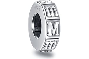 GLOWDAS Charms espaceur de lettre a-z Initiale, antiques argent sterling 925 26 alphabet caoutchouc stoppeur perles, adapté pour bracelet de bricolage européen, cadeaux pour fête des mères/anniversaire/noël