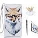 Produktbild Honor 5C Hülle, Honor 5C Schutzhülle Leder Hülle, Alfort 3 in 1 Flip Wallet Fashion Design Dual Use Falten Premium PU Leder Tasche Case Cover Folio Mappen Kasten Abdeckung für Huawei Honor 5C 5.2" Smartphone Funktion Unterstützte Telefone mit Fuchs ( Weiß ) + Netter Staub Stecker + Alfort Schwarz Stylus Pen