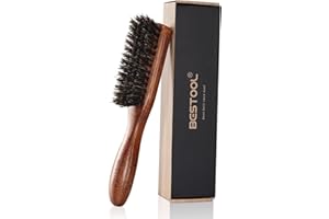 BESTOOL Cepillo para el cabello, cepillo de barba de cerdas para jabalí para cuidado diario de barba, cepillo de hombres con mango hecho de madera de haya (marrón)