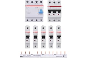 ABB Set 1x F204A-40/0,03 FI-Schutzschalter RCD + 1x S203-B16 Sicherungsautomat + 5x 201-B16 Sicherungsautomat + 1x PS3/12FI Sammelschiene