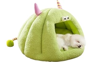 Galatée Cama Cueva para Gatos y Perros, Cálida Casa para Dormir, De Felpa Suave, Iglú, Linda Tienda De Campaña De Dibujos Animados (L, Verde)