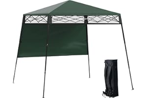 Outsunny Carpa Plegable 220x220x200 cm Cenador Plegable con 1 Pared Lateral Bolsa de Transporte Impermeable y Protección UV50+ para Jardín Patio Verde