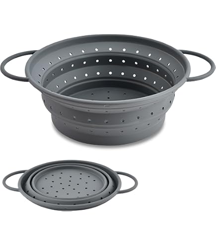 Passoire Pliable au-Dessus de l'Évier, Panier en Silicone Extensible, pour Laver Légumes et Fruits, Égoutter Pâtes Cuites, Gris