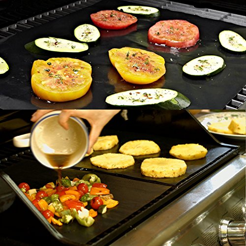 Grillmatte (3er Set) zum Grillen und Backen aus Silikon mit Teflon beschichtetes Blech für bis 300°C Wiederverwendbar Grill Matte Perfekt für Kohle-, Elektro- und Gas- Grills LFGB und FDA Zulassung 40×30 cm – 0.3 mm dick - 2