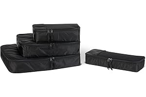 Amazon Essentials 4-Piece Packing Cubes Travel Accessories Set, Luggage Organiser with Double Zip, Mesh Top, 100% Polyester, Small/Medium/Large/Slim, Black (Previously Amazon Basics)