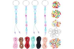 SUNNYCLUE 280pcs Kit Fabrication Porte Cle Clés DIY 1 boîte de 20 Ensembles de Perles Acryliques Transparentes Rondes Fluorescentes Carrées Cubiques de L'Alphabet AZ en Forme de Cœur