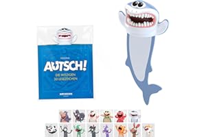 KXT DES!GN KXT Marque-page 3D amusant – Original AUTSCH! Animaux de dessin animé – Cadeau amusant pour enfants et adultes (requin)