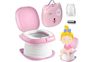 Travel Potty 3-in-1 Portable Potty for Toddlers Foldable Training Toilet Seat Kids Carry Potty Chair for Car Camping Indoor Outdoor Bathroom - KAMHBE (Pink)
