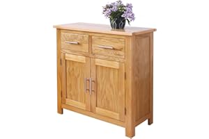 Aurotrice Solid Oak Small Sideboard 2-Door 2-Drawer Storage Cabinet Ideal for Living Room Rustic Charm Sturdy Wooden Storage Solution for UK Homes Natural